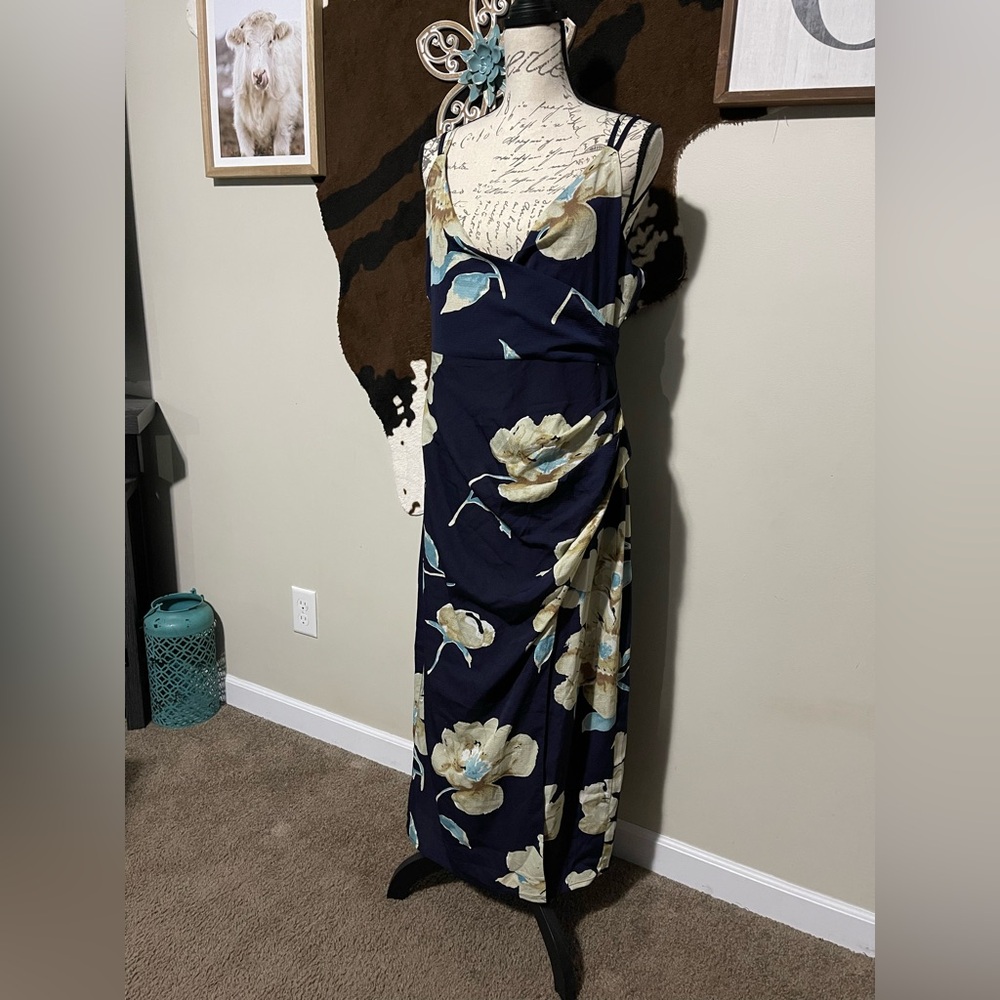 Lulu's Blue and Cream Sleeveless Maxi Dress with slit